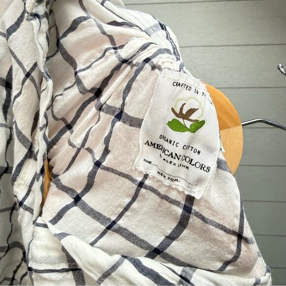 American Colors Organic Cotton Windowpane Grid Shirt White Navy Button Up M - Picture 10 of 10